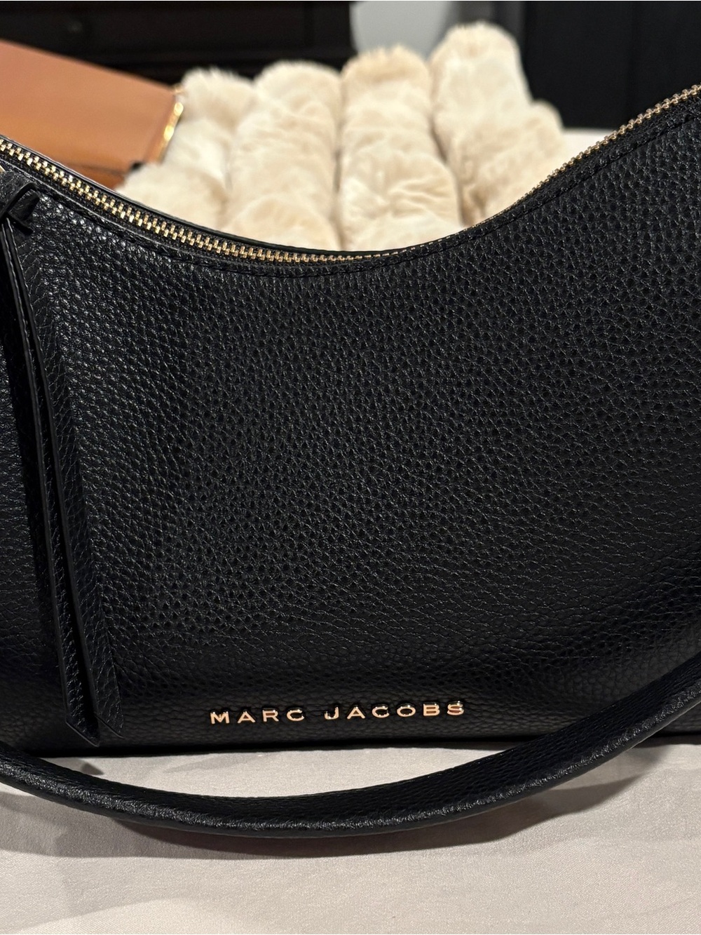 Marc Jacobs Black Pebbled Leather Crescent Shoulder Bag with Gold Logo
